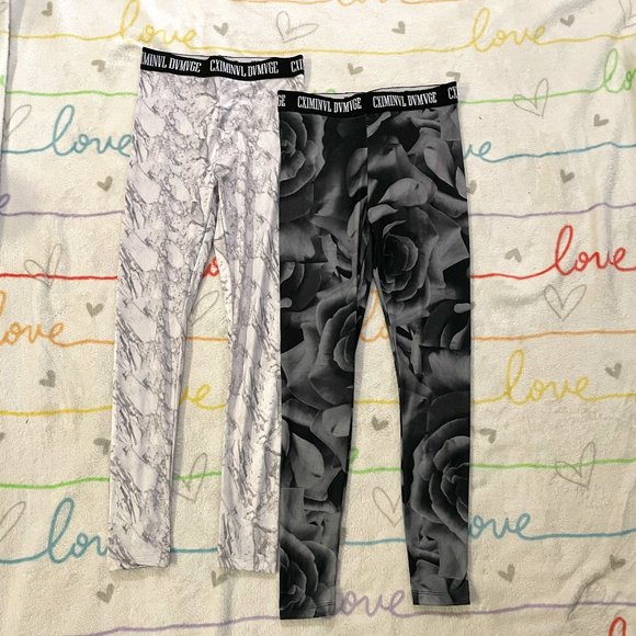 Criminal Damage Pants - Criminal Damage 2pc Bundle Black Rose Gray Marble Leggings Pants Womans sz XS